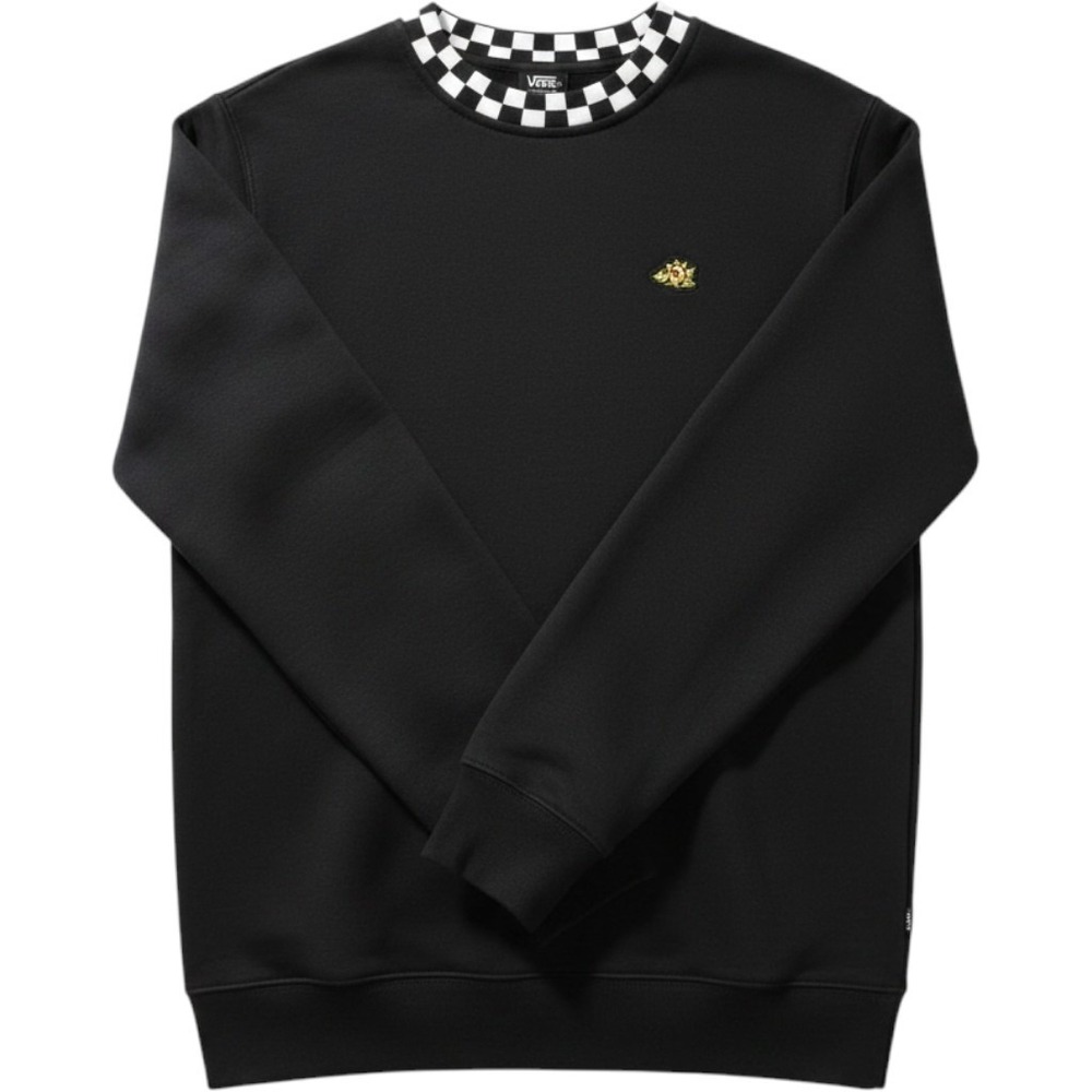 Vans Mens M Black Checkerboard Collar Crewneck Sweatshirt Sun Graphic Y2K - Picture 1 of 6